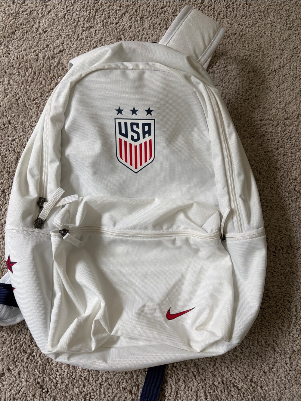 Nike White USA Crest Backpack with Red and Navy Accents